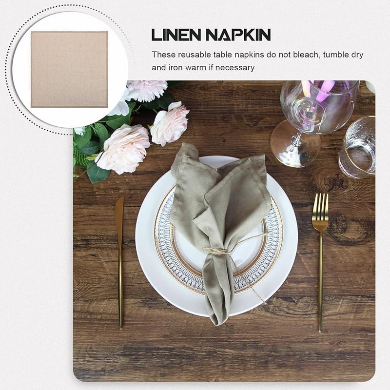 Linen Cotton Table Napkins 40X40 Cm Solid Khaki Heat Resistant Dining Restaurant Banquet - Image 3